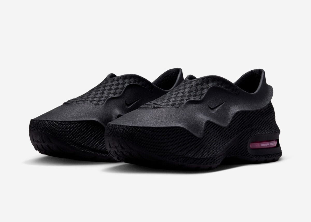 Nike Air Max 1000.2 Black Pink Spell avec tige en textile noir, empiècements synthétiques, détails Pink Spell, technologie Air visible et silhouette moderne.