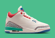 Air Jordan 3 Retro Play Your Way, sneaker Jordan Brand au design rétro basketball avec silhouette Air Jordan 3 et unité Nike Air visible au talon vue de profil. 