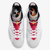 Air Jordan 6 Retro Hare CT8529-062 en cuir blanc et gris avec accents True Red, détails noirs, lace lock et semelle extérieure translucide.