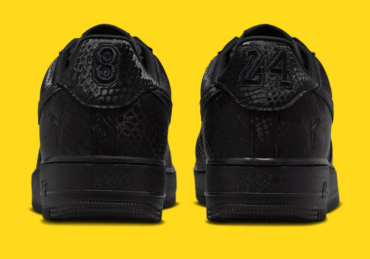 Sneakers Nike Air Force 1 Low Kobe Bryant Forever Black noires en cuir premium avec détails hommage et amorti Air iconique