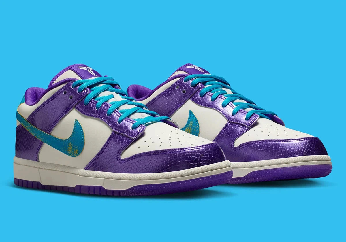 Nike Dunk Low Protro Kobe Bryant Draft Day avec tige en cuir premium, détails exclusifs inspirés de la Draft 1996, construction Protro et semelle extérieure en caoutchouc.