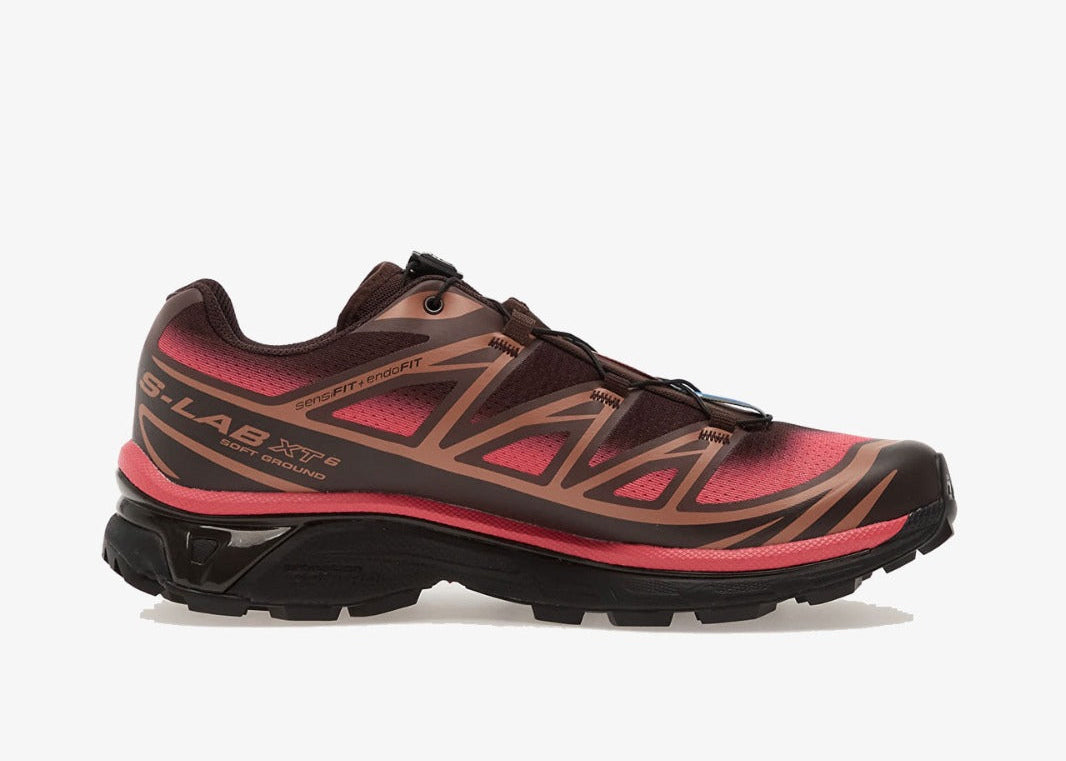 Sneakers Salomon XT-6 Skyline Black Coffee Rouge Red en mesh technique avec Agile Chassis System et semelle Contagrip premium.