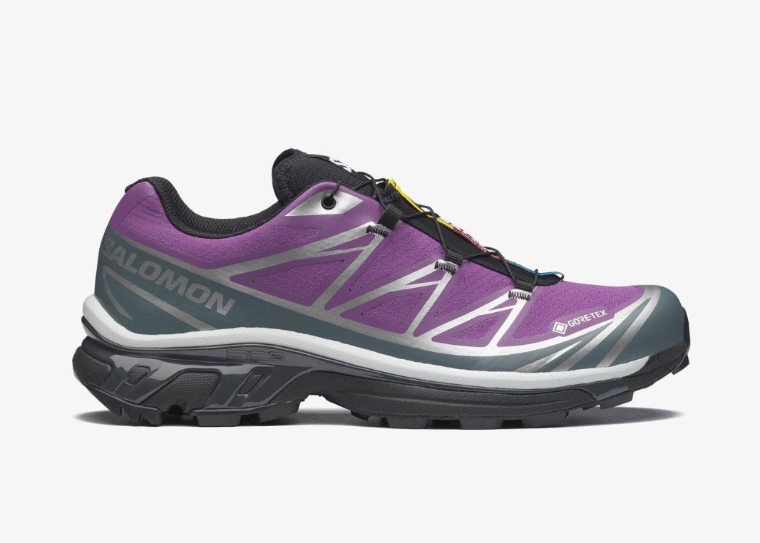 Sneakers Salomon XT-6 Gore-Tex Concord Grape Stormy Weather en mesh technique imperméable avec Contagrip et Agile Chassis System.