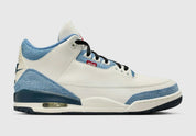 Sneakers Air Jordan 3 Retro en denim premium Levi’s, coloris Blue Denim avec éléments signature et amorti Air visible.