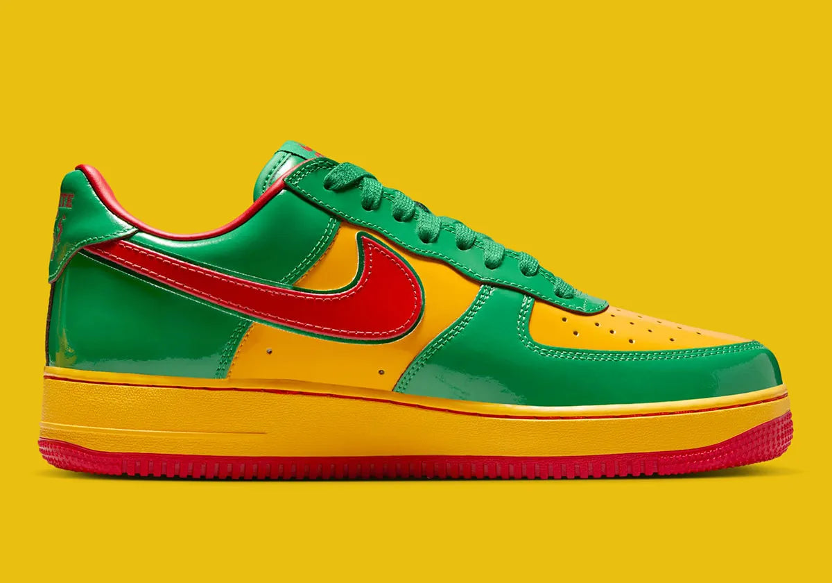 Chaussure de ville air force 1 lil yachty coloré été, vert, jaune, rouge, semelle confortable, vue de profil