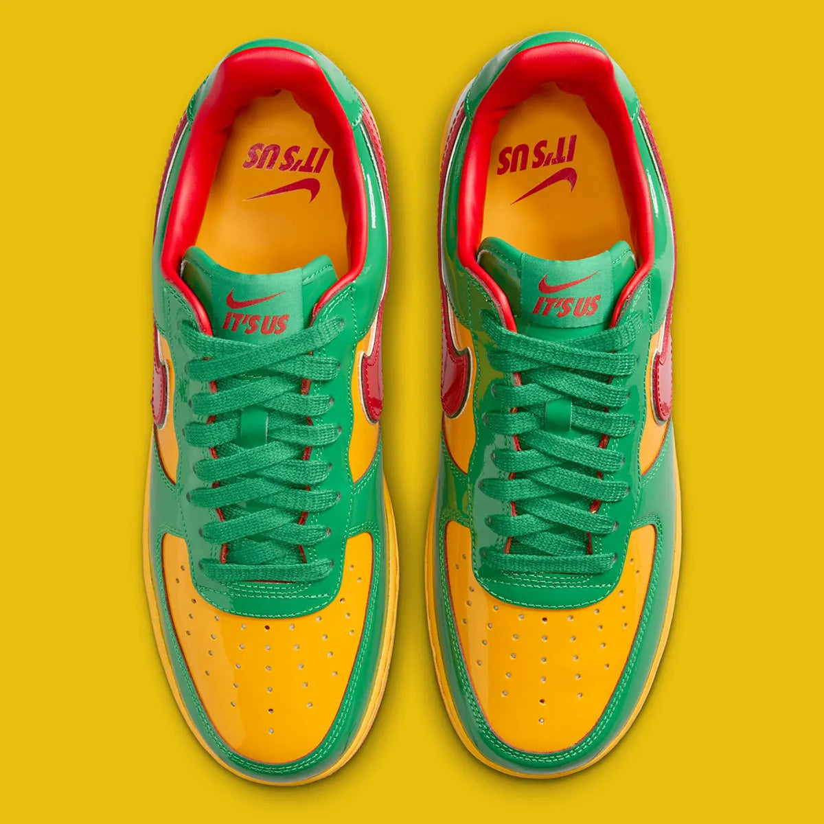 chaussure de ville air force 1 lil yachty coloré été, vert, jaune, rouge, semelle confortable, vue de haut 