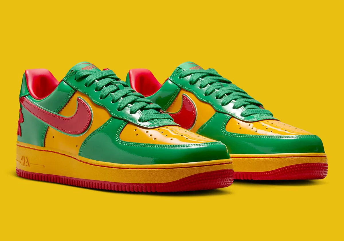 Chaussure de ville air force 1 lil yachty coloré été, vert, jaune, rouge, semelle confortable, vue de 3/4