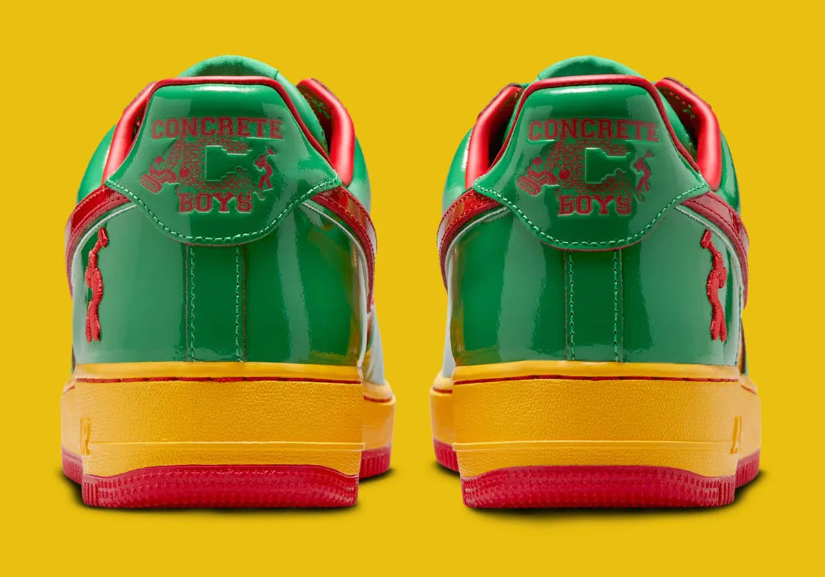 chaussure de ville air force 1 lil yachty coloré été, vert, jaune, rouge, semelle confortable, vue de l'arrière