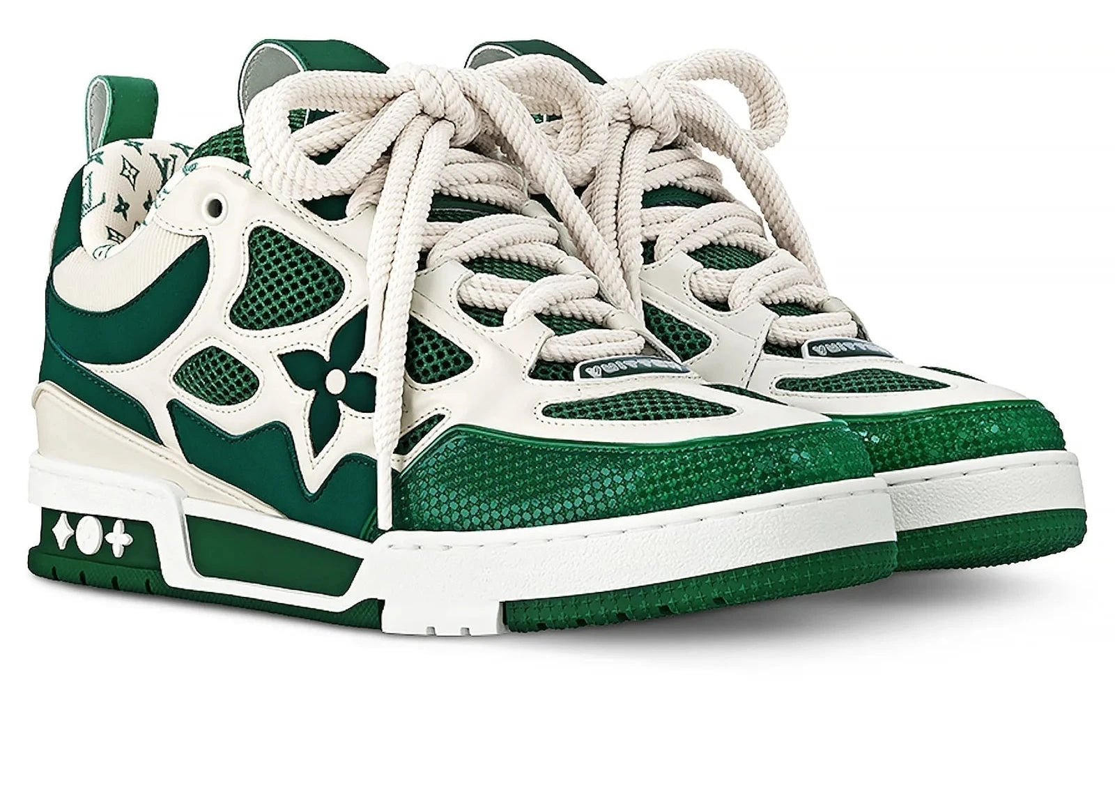 Louis Vuitton LV Skate Sneaker Green White, sneaker de luxe Louis Vuitton verte et blanche inspirée du skate avec matériaux premium et finitions haut de gamme