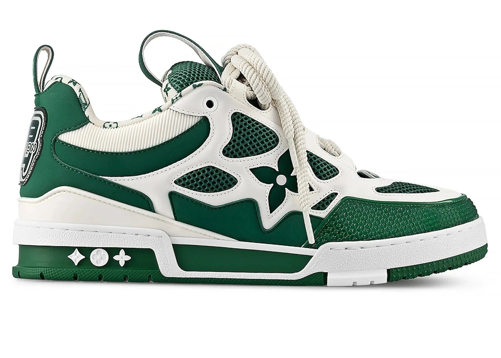 Louis Vuitton LV Skate Sneaker Green White, sneaker de luxe Louis Vuitton verte et blanche inspirée du skate avec matériaux premium et finitions haut de gamme