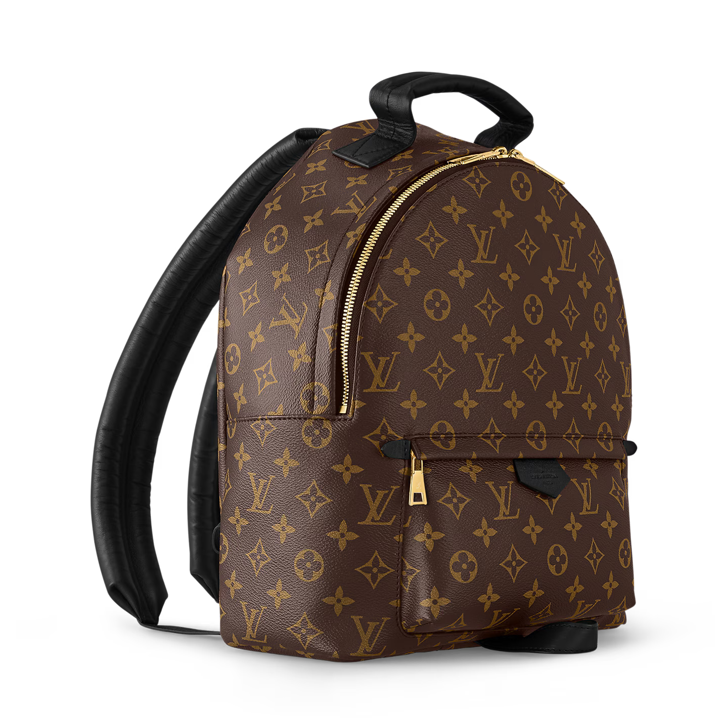 Louis Vuitton Palm Springs Monogram MM, sac à dos en toile Monogram marron avec garnitures en cuir, poche avant zippée et bretelles ajustables.
