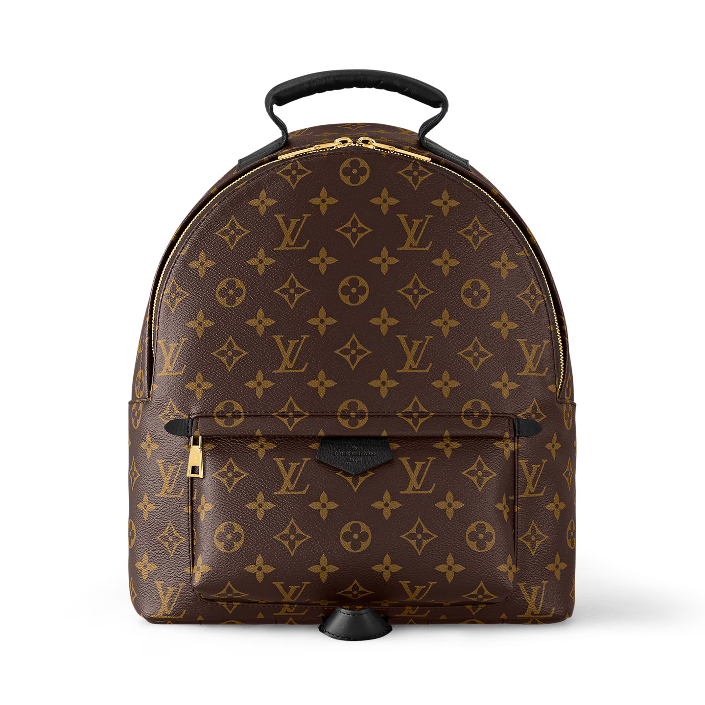 Louis Vuitton Palm Springs Monogram MM, sac à dos en toile Monogram marron avec garnitures en cuir, poche avant zippée et bretelles ajustables.