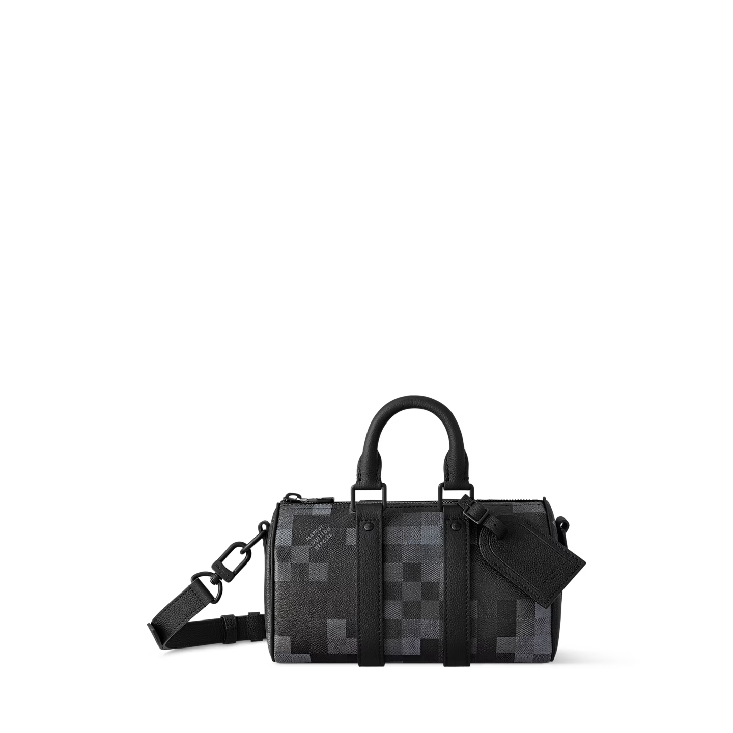 Louis Vuitton Keepall Bandoulière 25 Black en cuir de veau Monogram embossé noir avec poignées roulées, bandoulière réglable et amovible, fermeture zippée à double curseur et finitions métalliques.