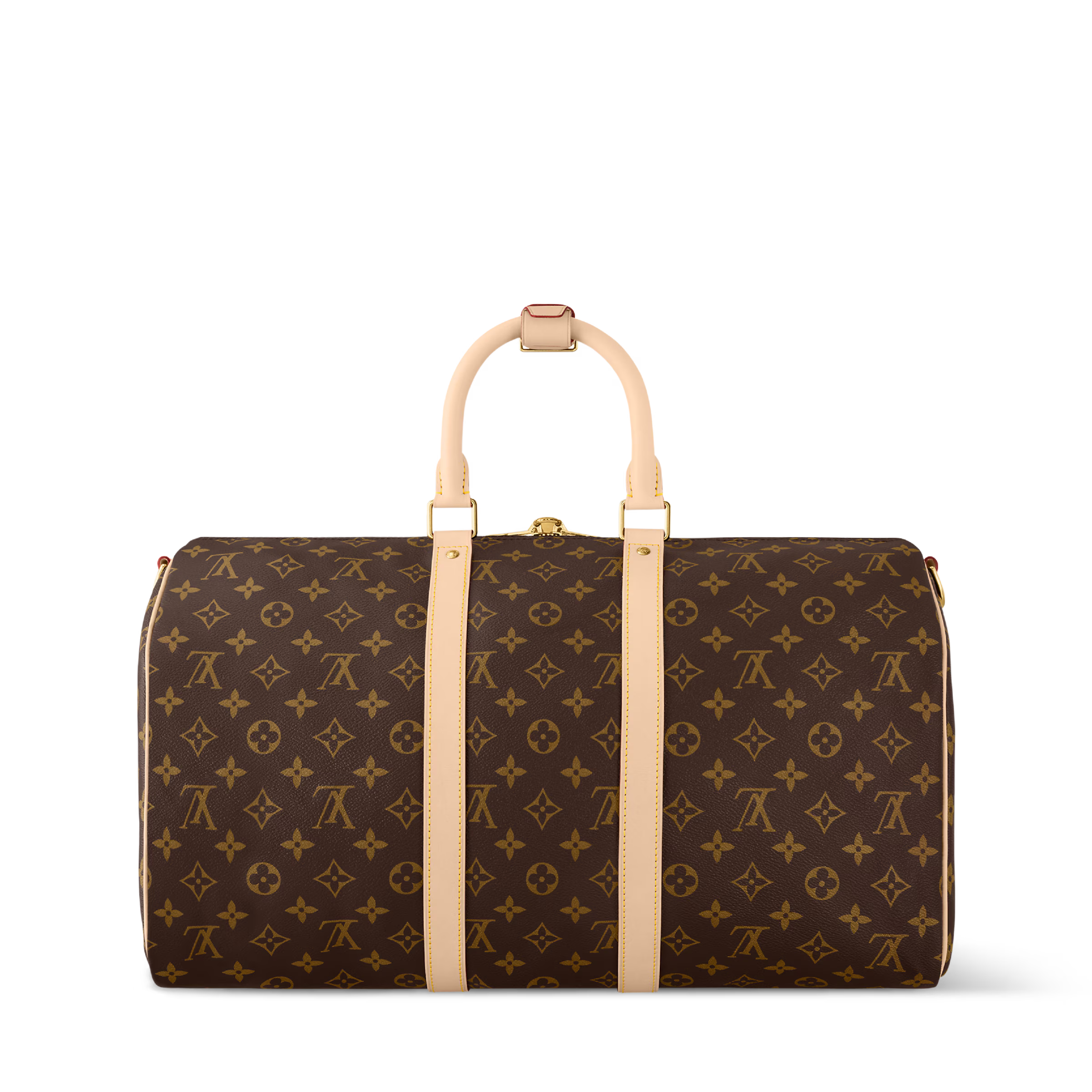 Découvrez le Louis Vuitton Keepall Bandoulière Monogram 45 Brown, un sac de voyage iconique en toile Monogram avec garnitures en cuir naturel, bandoulière amovible et format idéal pour les courts séjours.