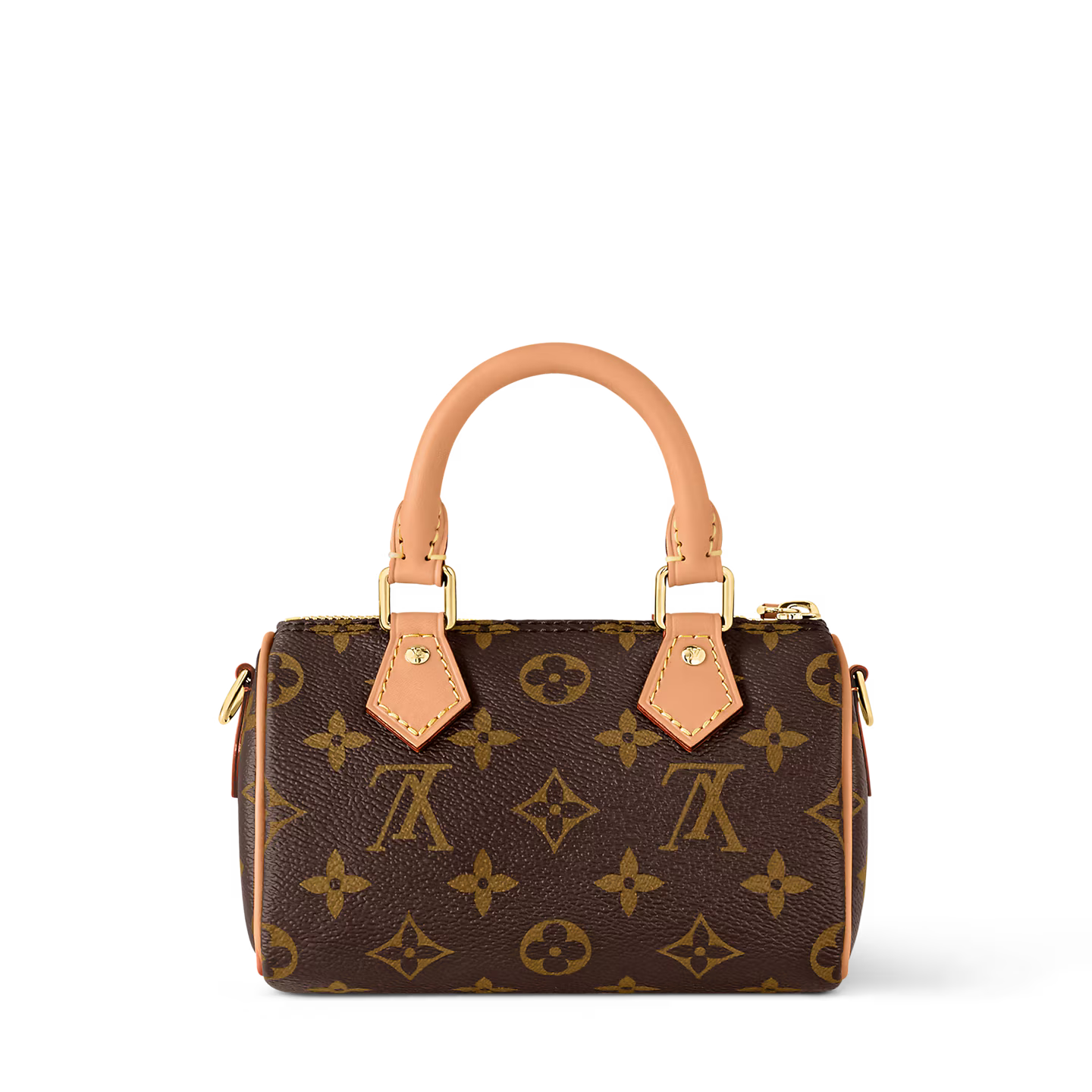 Louis Vuitton Nano Speedy Monogram Canvas Brown, mini sac marron en toile Monogram avec poignées en cuir et bandoulière ajustable.