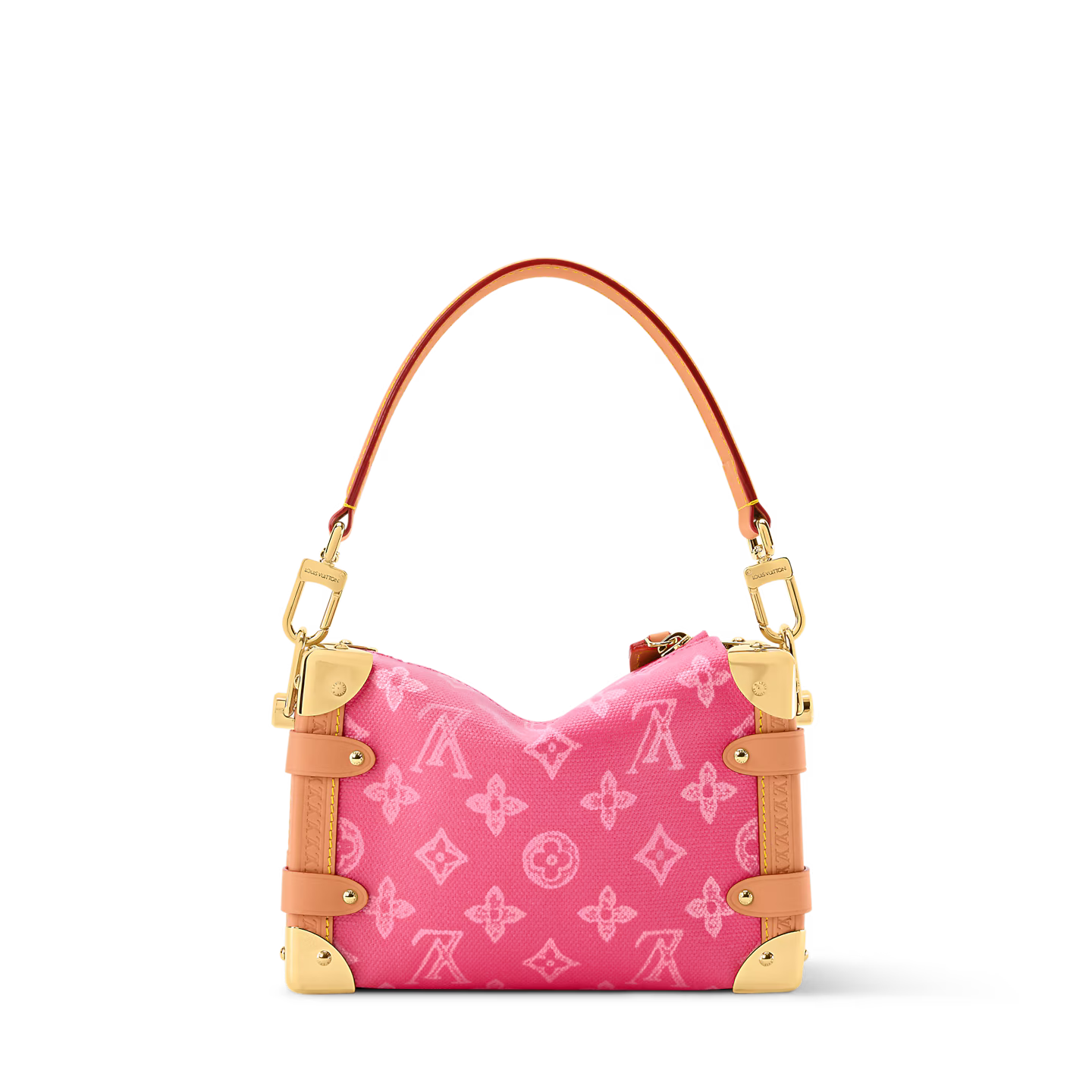 Louis Vuitton Side Trunk PM, sac rectangulaire en toile Monogram marron avec cuir, coins renforcés, serrure S dorée et bandoulière.
