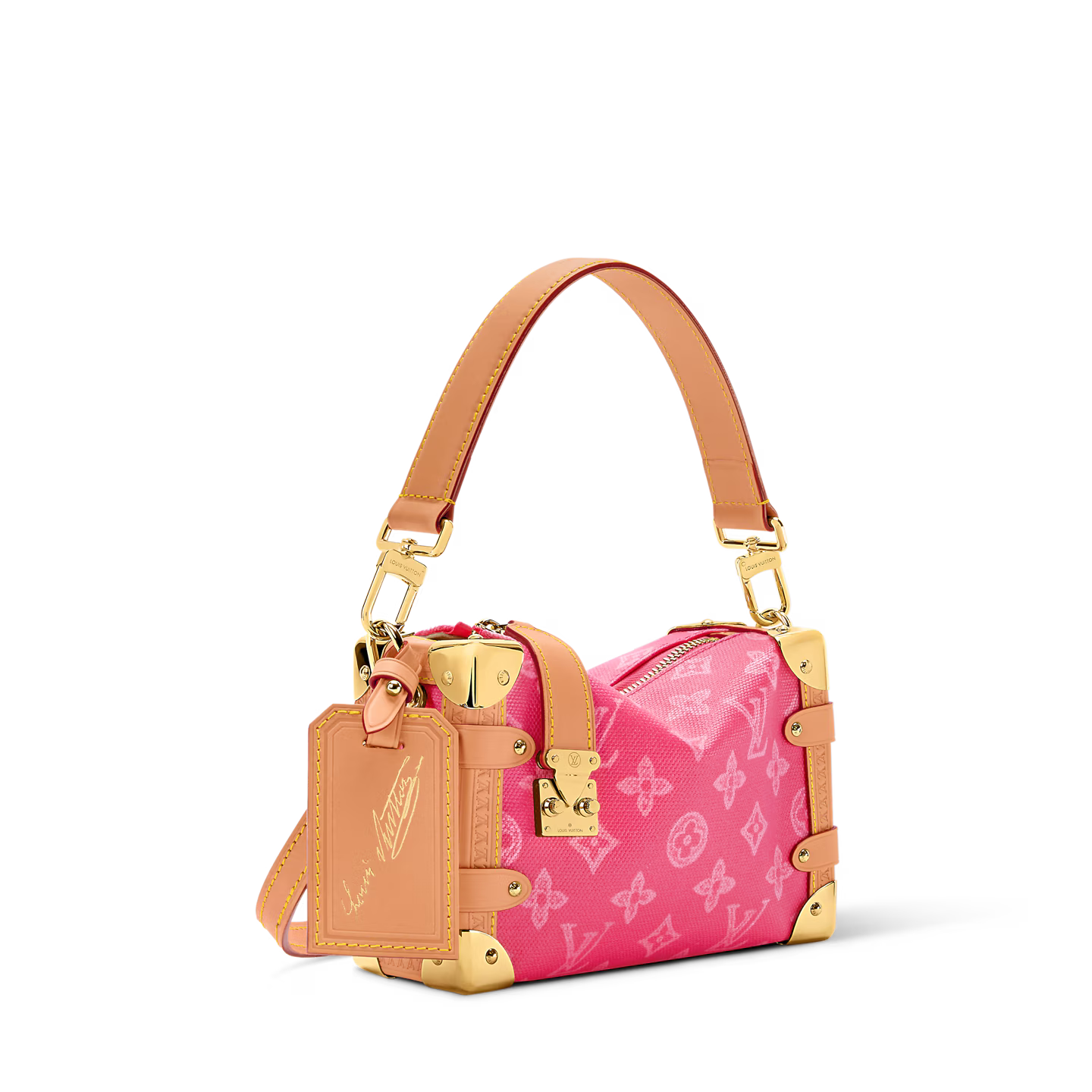 Louis Vuitton Side Trunk PM, sac rectangulaire en toile Monogram marron avec cuir, coins renforcés, serrure S dorée et bandoulière.