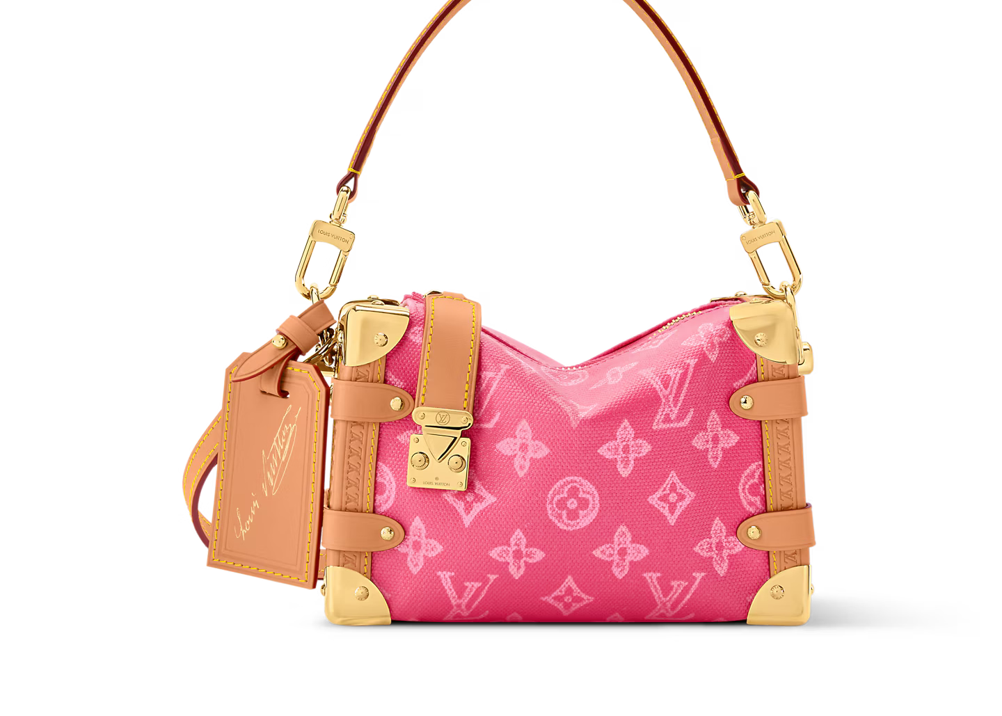 Louis Vuitton Side Trunk PM, sac rectangulaire en toile Monogram marron avec cuir, coins renforcés, serrure S dorée et bandoulière.