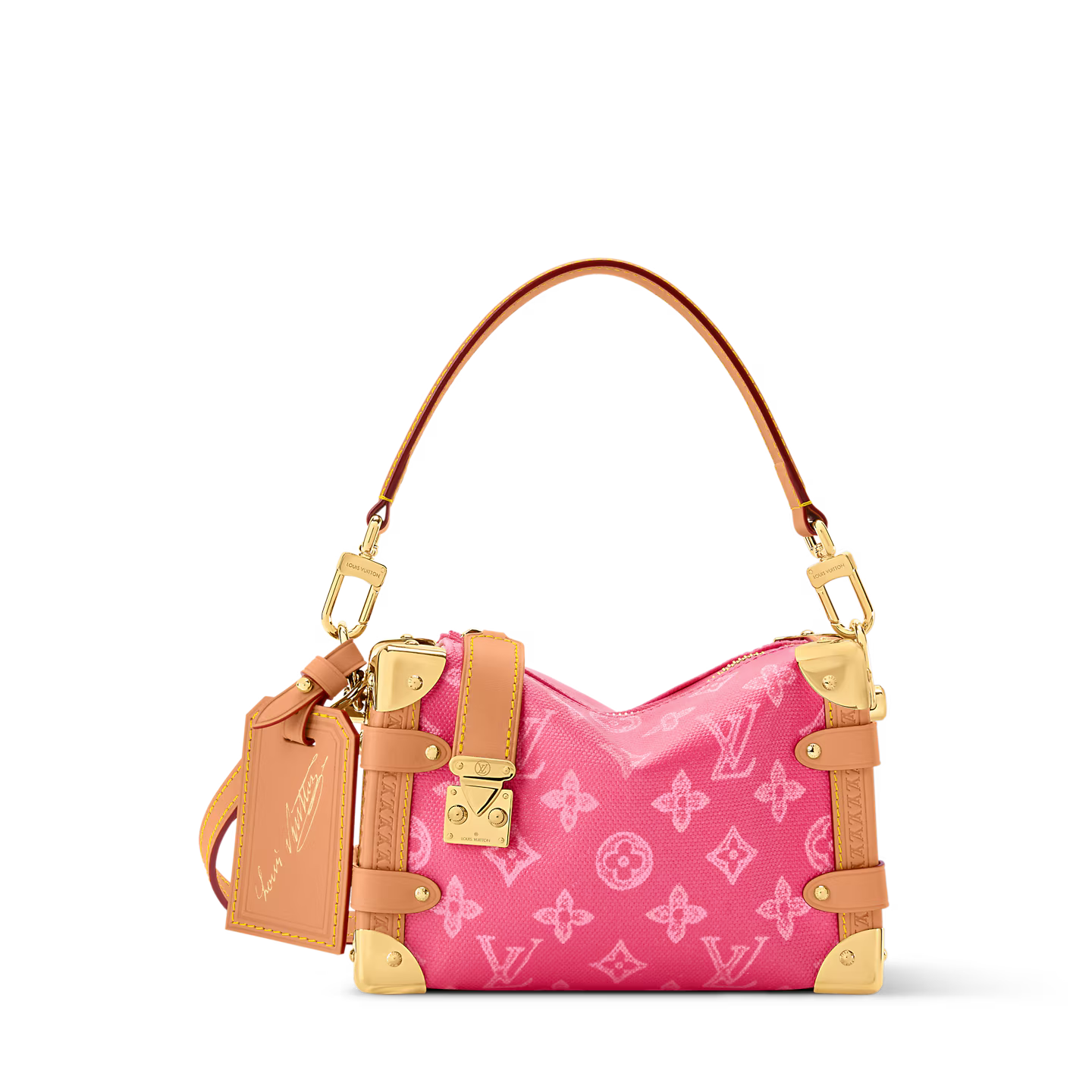Louis Vuitton Side Trunk PM, sac rectangulaire en toile Monogram marron avec cuir, coins renforcés, serrure S dorée et bandoulière.