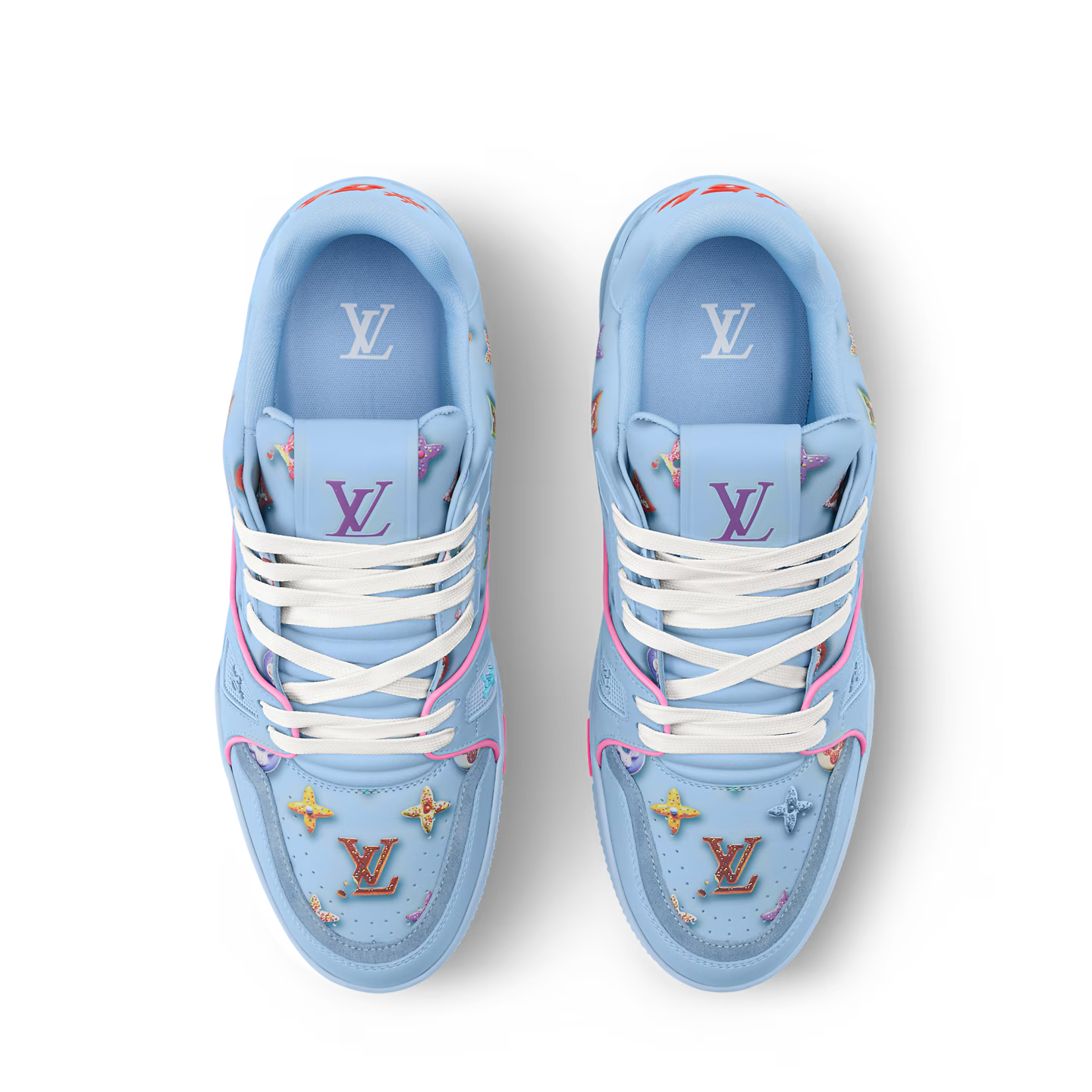 sneakers Louis Vuitton LV Trainer Monogram Donuts Blue en cuir premium avec motif Monogram embossé et semelle sculptée
