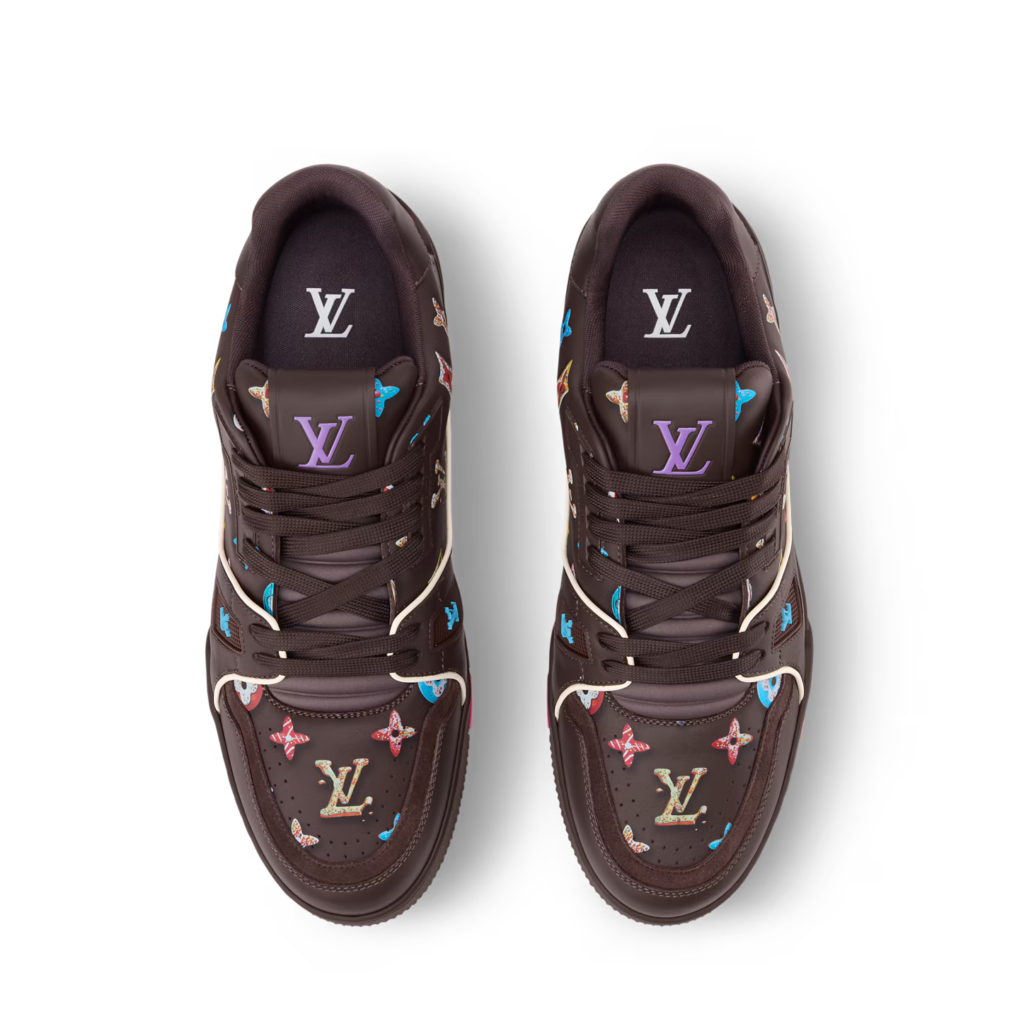 sneakers Louis Vuitton LV Trainer Monogram Donuts Brown en cuir premium avec motif Monogram embossé et semelle sculptée