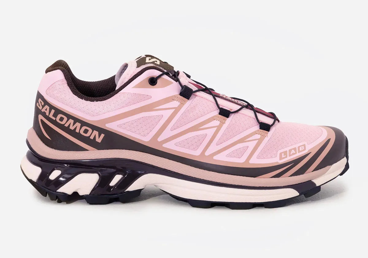 chaussure de trail Salomon xt-6 rose été, semelle légère et confortable, vue de profil