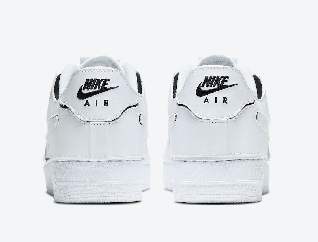 Nike Air Force 1/1 Cosmic Clay, sneaker blanche en cuir avec panneaux amovibles noirs et rouges Cosmic Clay et semelle Nike Air.