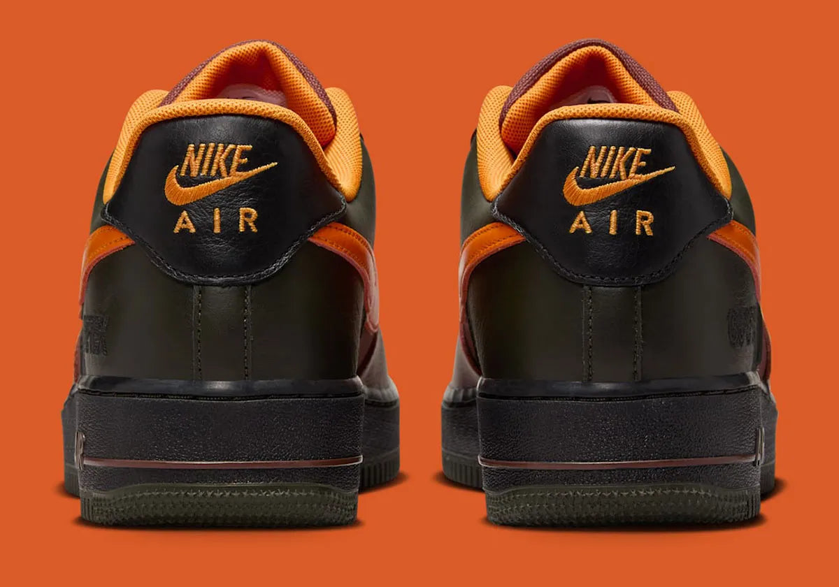 Sneakers Nike Air Force 1 Low Gore-Tex marron et orange en matériaux imperméables avec amorti Air et design iconique