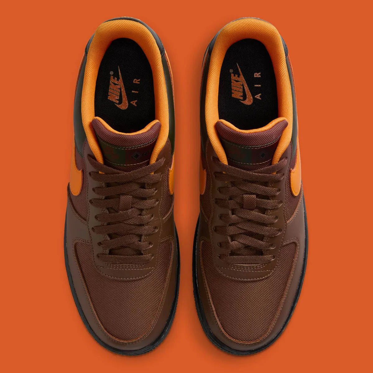 Sneakers Nike Air Force 1 Low Gore-Tex marron et orange en matériaux imperméables avec amorti Air et design iconique
