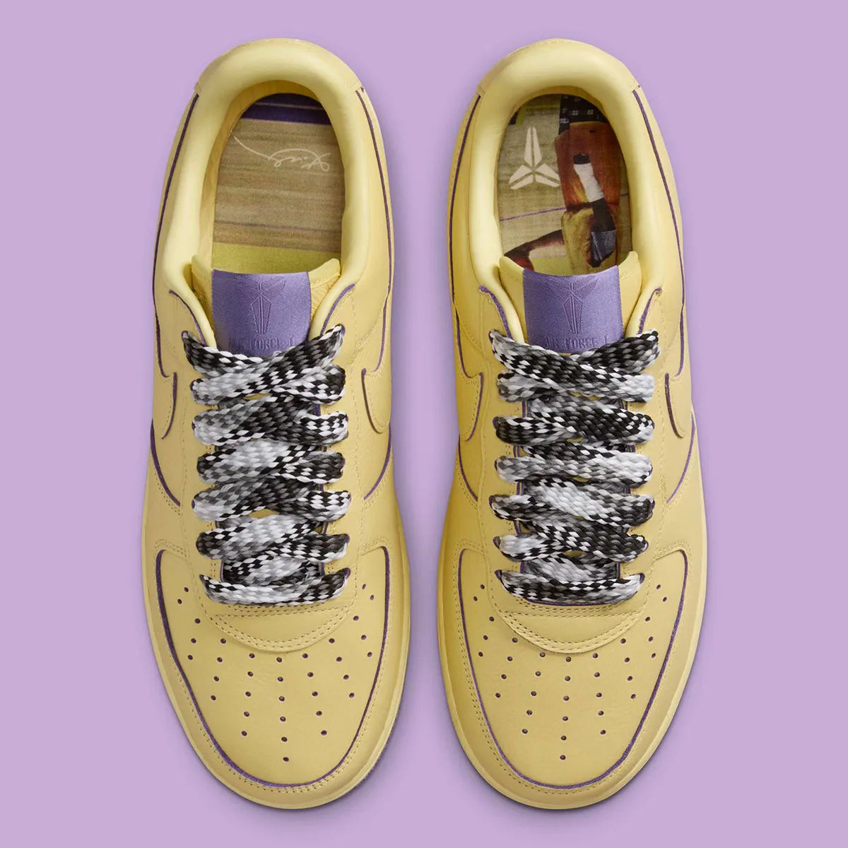 chaussure de rue air force 1 kobe mamba mentality jaune et magenta semelle confortable , vu de haut