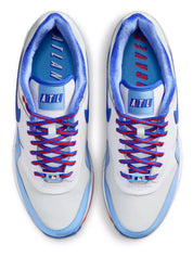 Nike Air Max 1 Atlanta Braves City Connect 2026 en mesh navy et rouge avec semelle Air visible et détails baseball exclusifs. vue de dessus