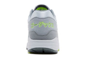 Nike Air Max 1 Ducks of a Feather Oregon Ducks Tokyo JF4580-001 en mesh et suède gris avec Swoosh multicolore, détails verts et branding japonais.