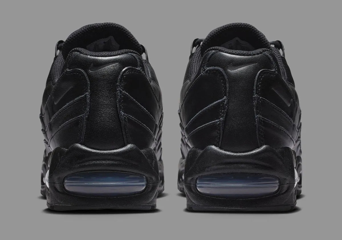 Sneakers Nike Air Max 95 QS noires en cuir premium avec unité Air Max Big Bubble visible et design iconique