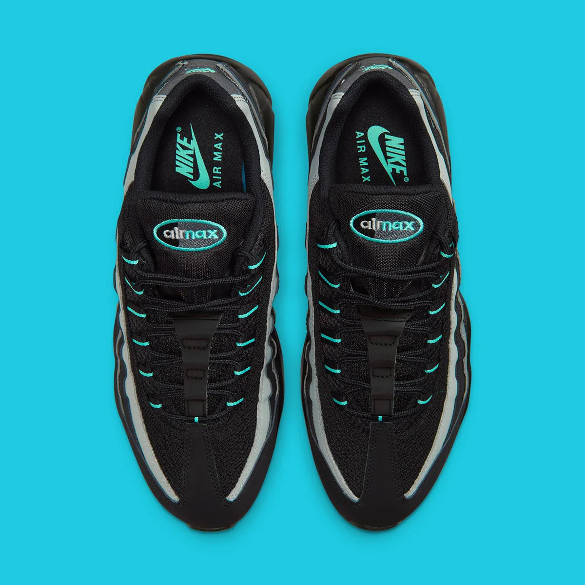 Sneakers Nike Air Max 95 noires avec accents Aurora Green en mesh et matières synthétiques avec amorti Air Max visible