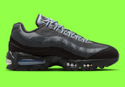 Nike Air Max 95 OG Big Bubble Black Lime Blast Anthracite, sneaker noire et anthracite avec détails vert Lime Blast et unités Max Air visibles.