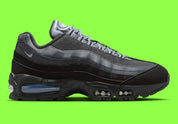 Nike Air Max 95 OG Big Bubble Black Lime Blast Anthracite, sneaker noire et anthracite avec détails vert Lime Blast et unités Max Air visibles.