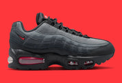 Sneakers Nike Air Max 95 OG Big Bubble noires avec accents Crimson et gris en mesh et matières premium avec amorti Air Max visible. Vue extérieur 