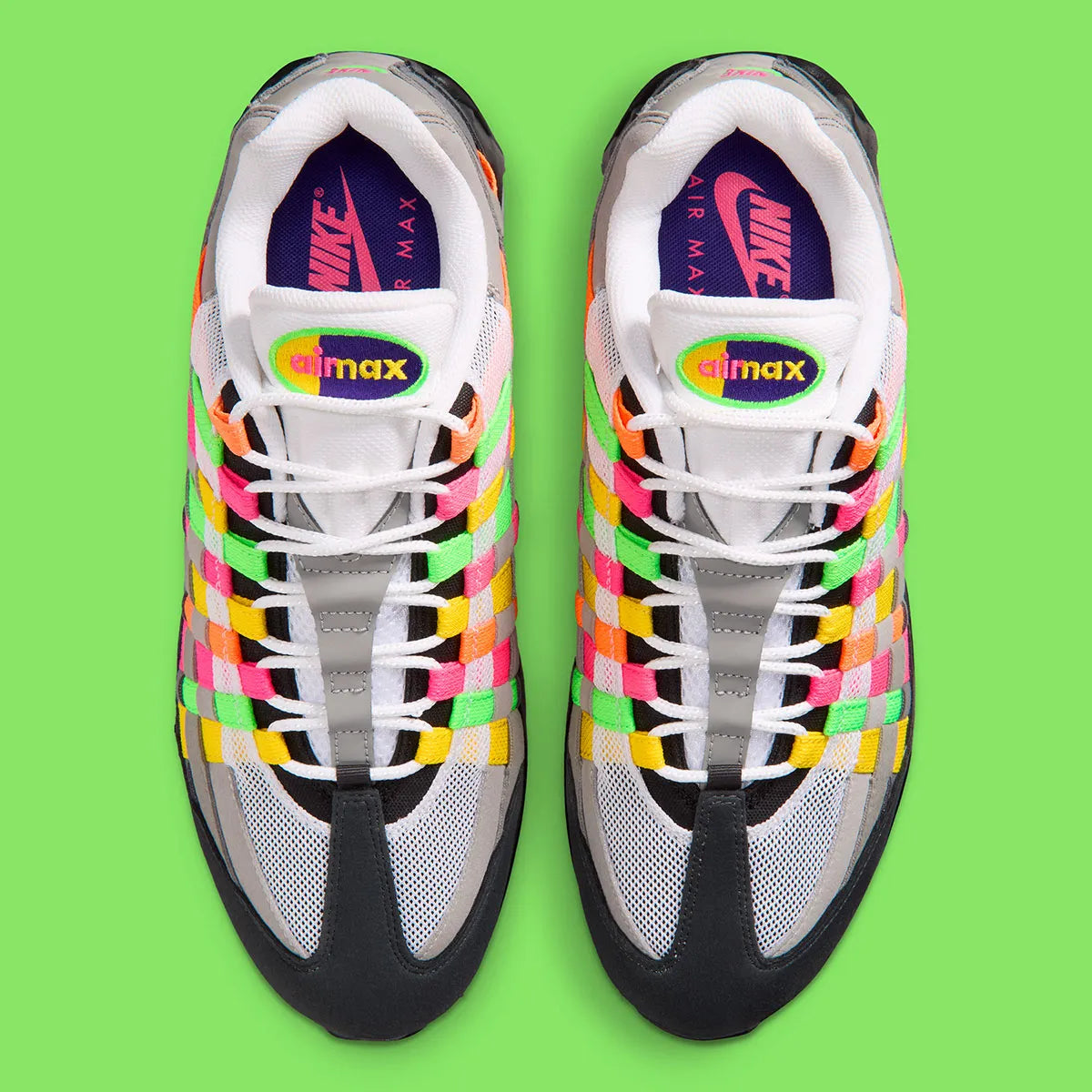 Nike Air Max 95 Big Bubble Woven Multi avec tige en textile tissé multicolore, renforts synthétiques, unités Max Air Big Bubble visibles et silhouette iconique inspirée du running.