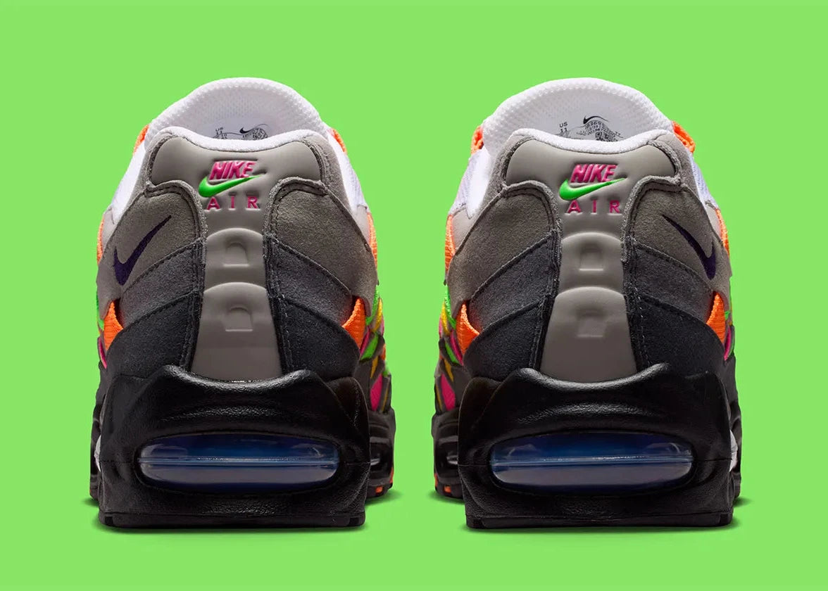 Nike Air Max 95 Big Bubble Woven Multi avec tige en textile tissé multicolore, renforts synthétiques, unités Max Air Big Bubble visibles et silhouette iconique inspirée du running.