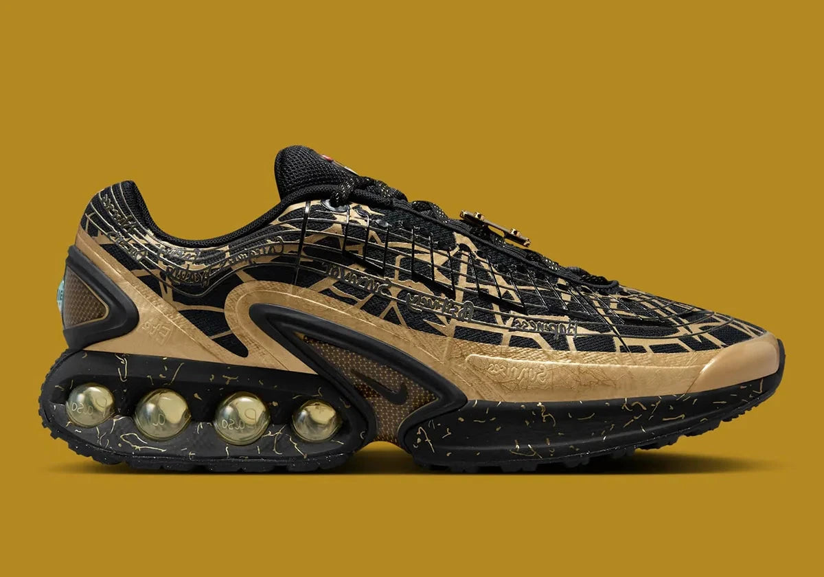 Sneakers Nike Air Max Dn Doernbecher Connor en matériaux techniques premium avec design expressif et semelle Dynamic Air innovante vue de profil. 