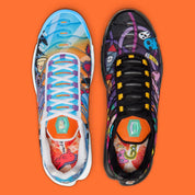 Sneakers Nike Air Max Plus Doernbecher Sergio Cano Márquez en matériaux premium avec design coloré artistique et unités Tuned Air visibles vue du dessus. 