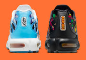 Sneakers Nike Air Max Plus Doernbecher Sergio Cano Márquez en matériaux premium avec design coloré artistique et unités Tuned Air visibles vue de derrière. 