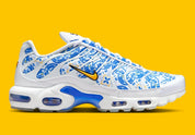 Sneaker Nike Air Max Plus Lisboa blanche avec motifs bleus azulejo en mesh et semelle Tuned Air iconique