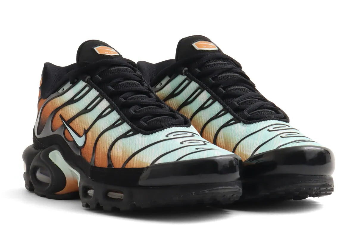 Sneaker Nike Air Max Plus OG Premium Desert Monarch avec dégradé orange et brun désertique, renforts TPU ondulés et amorti Tuned Air emblématique.