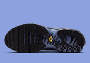 chaussure air max plus nike, tn, nike bleu marine, degradé de couleur, chaussure confortable logo apparant, vue de dessous de la semelle, logo tn