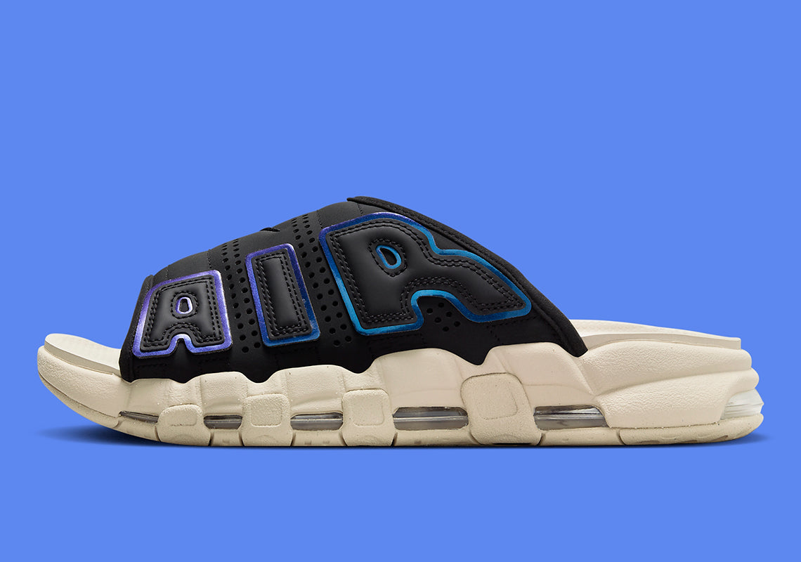 Nike Air More Uptempo Slide Black Sanddrift Iridescent