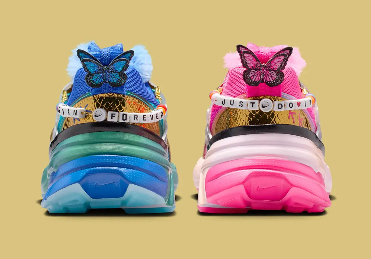 Sneakers Nike V2K Run Doernbecher Khovny Vignery en matériaux premium avec design coloré expressif et superpositions techniques running vue de derrière. 