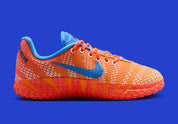 Nike Ja 3 Blue Crystal avec tige textile bleue, accents Turf Orange, Midnight Navy et Metallic Silver, amorti réactif et semelle en caoutchouc adhérente.
