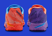 Nike Ja 3 Blue Crystal avec tige textile bleue, accents Turf Orange, Midnight Navy et Metallic Silver, amorti réactif et semelle en caoutchouc adhérente.