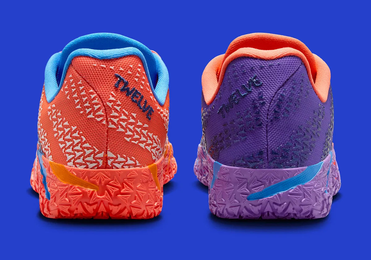 Nike Ja 3 Blue Crystal avec tige textile bleue, accents Turf Orange, Midnight Navy et Metallic Silver, amorti réactif et semelle en caoutchouc adhérente.
